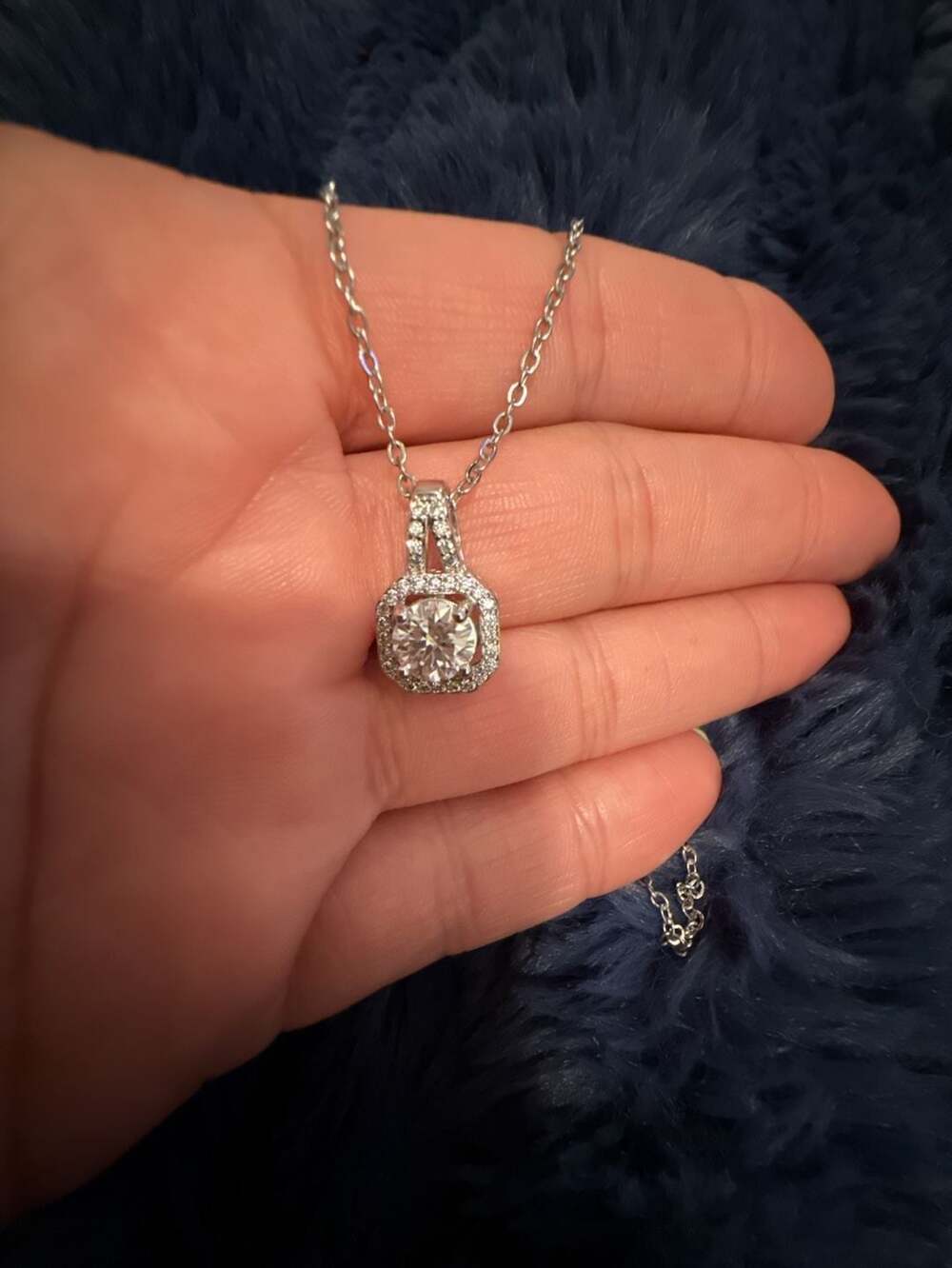 Sterling Silver Cushion Cut Halo Moissanite Pendant Necklace